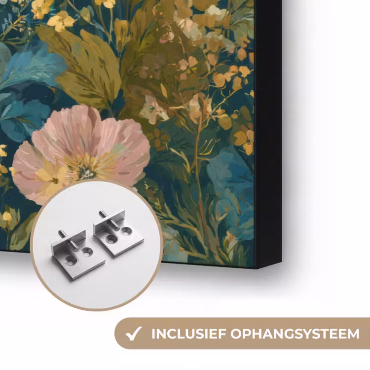 Wilde bloemen - Botanisch - Patroon - Roze - Romantisch Textielframe zwart klein 947 -USP_ophangsysteemNL