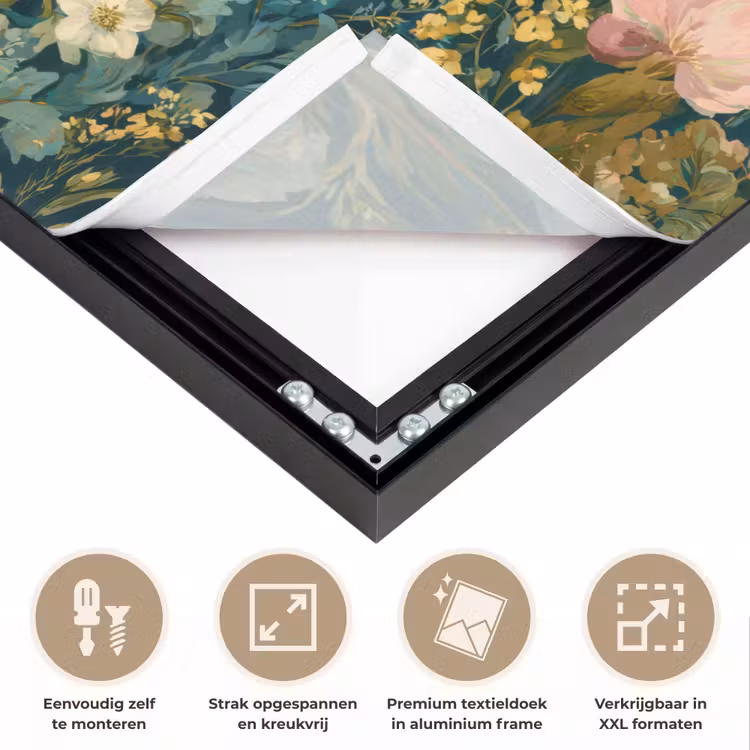 Wilde bloemen - Botanisch - Patroon - Roze - Romantisch Textielframe zwart klein 947 -USP_feed_closeupNL