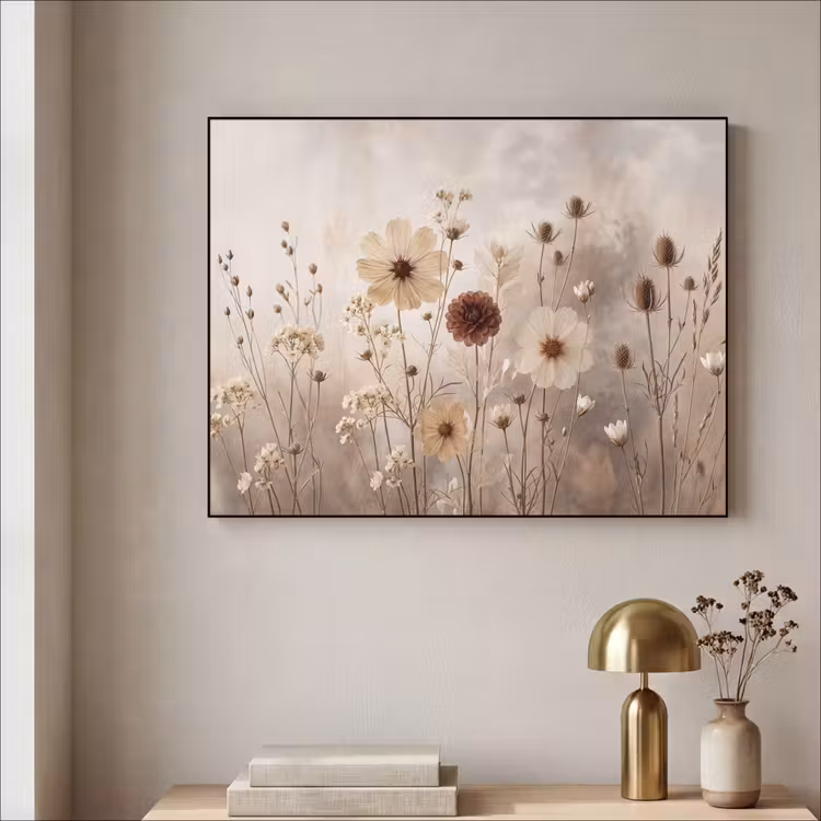 Wilde bloemen - Botanisch - Vintage - Natuur - Rustiek Textielframe zwart klein -sfeer2