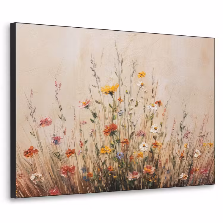 Wilde bloemen - Penseelstreken - Rustgevend Textielframe - compleet frame klein -3d