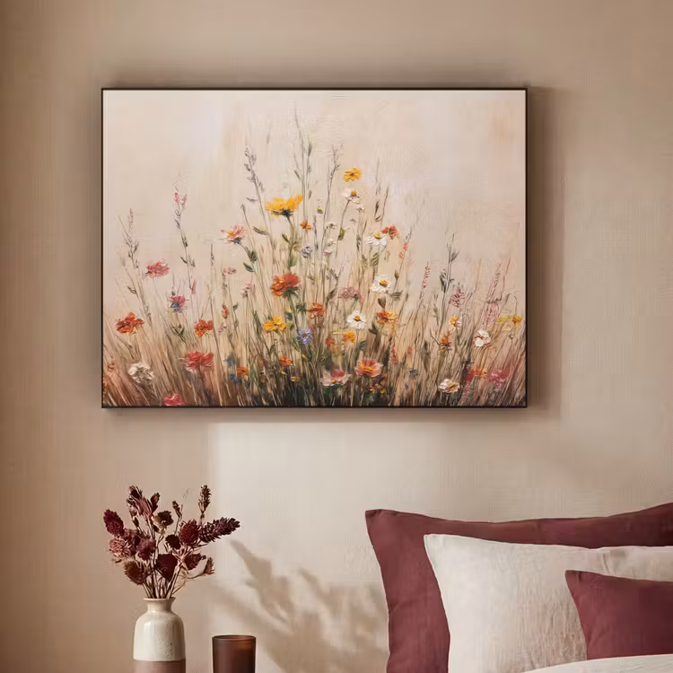 Wilde bloemen - Penseelstreken - Rustgevend Textielframe - compleet frame klein -sfeer1