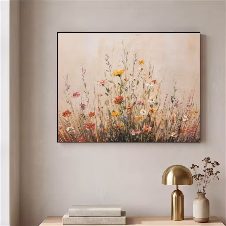 Wilde bloemen - Penseelstreken - Rustgevend Textielframe - compleet frame klein -sfeer2