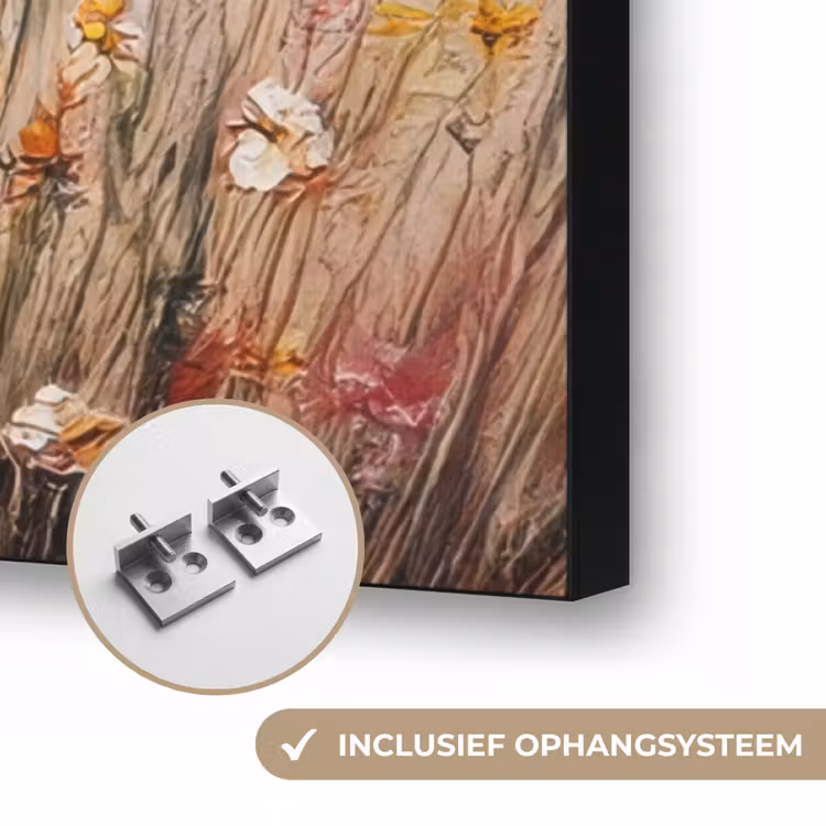 Wilde bloemen - Penseelstreken - Rustgevend Textielframe zwart klein -USP_ophangsysteemNL