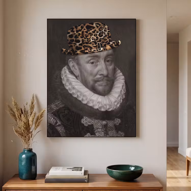 Willem van Oranje - Adriaen Thomasz - Panterprint Textielframe zwart klein -sfeer1