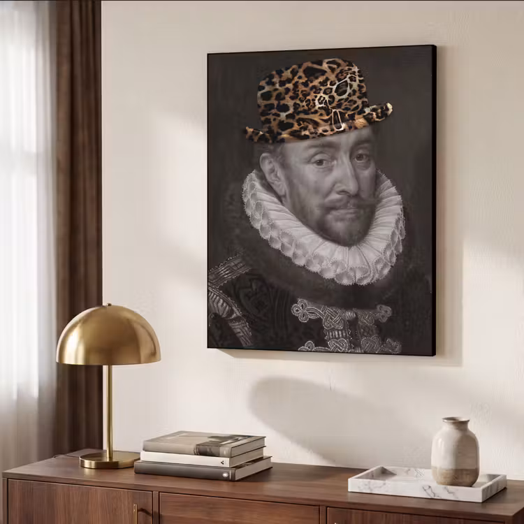 Willem van Oranje - Adriaen Thomasz - Panterprint Textielframe zwart klein -sfeer3