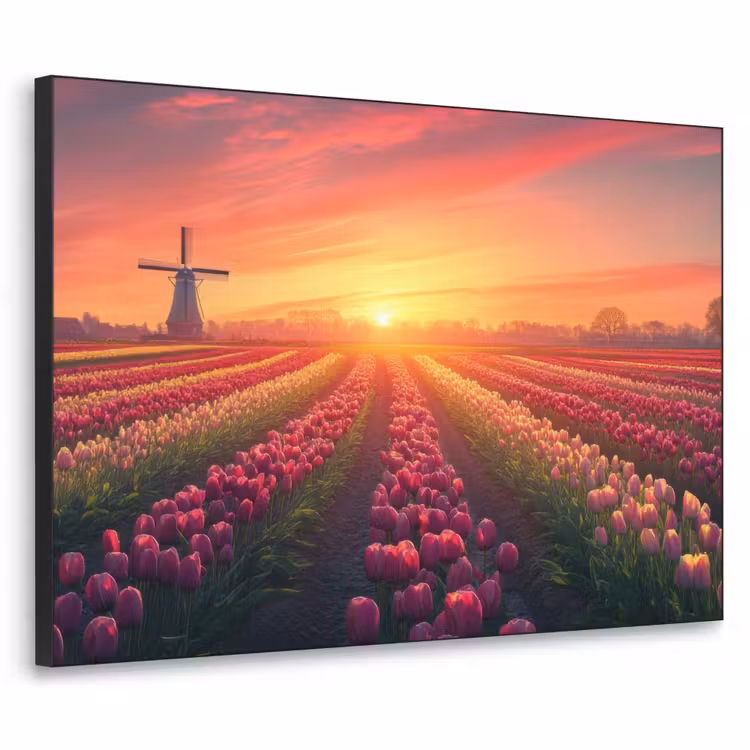Windmolen - Zonsondergang - Landschap Textielframe zwart klein -3d