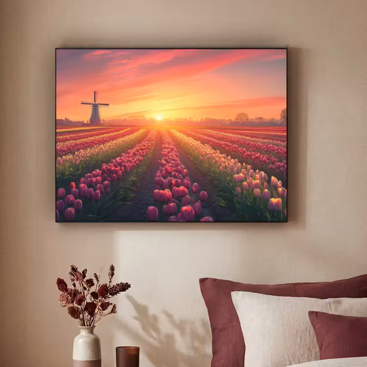 Windmolen - Zonsondergang - Landschap Textielframe - compleet frame klein -sfeer1