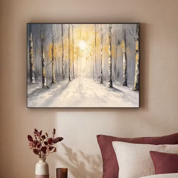 Winter - Abstract - Sneeuw - Natuur - Zon Textielframe zwart klein -sfeer1