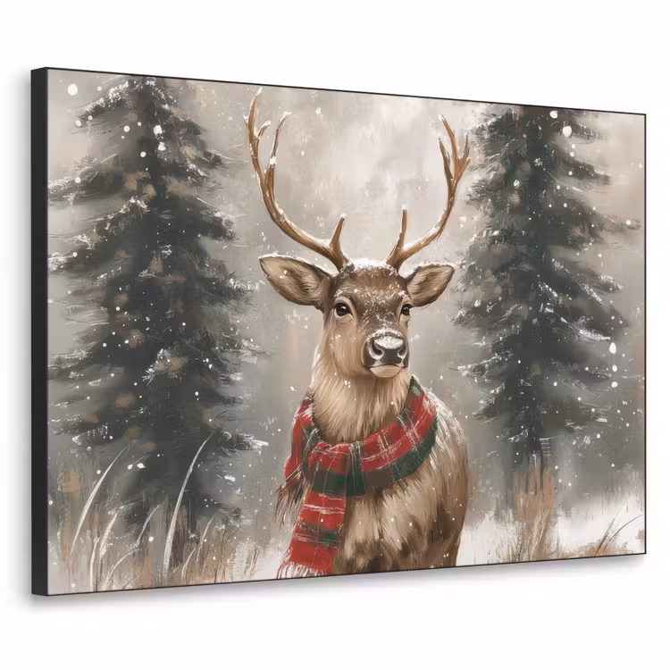Winter - Bos - Rendier - Donker Textielframe zwart klein -3d