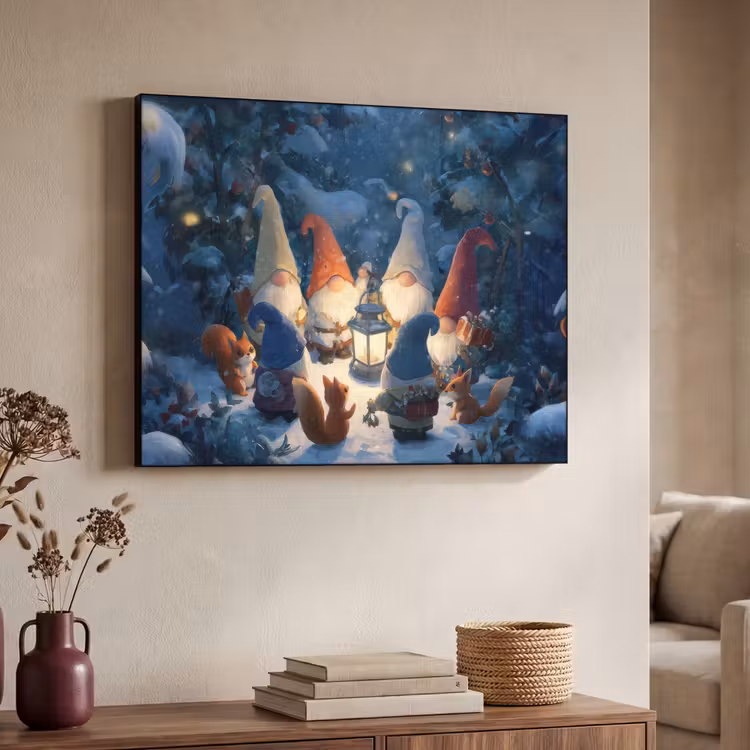 Winter - Gnooms - Eekhoorns - Meerkleurig Textielframe zwart klein -sfeer3