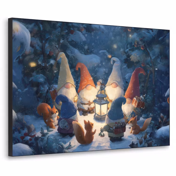 Winter - Gnooms - Eekhoorns - Meerkleurig Textielframe zwart klein -3d
