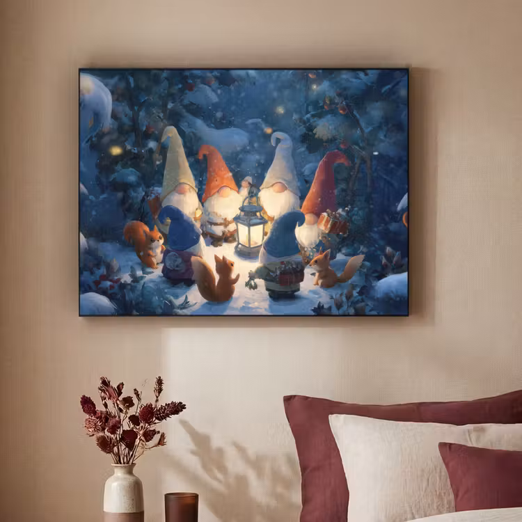Winter - Gnooms - Eekhoorns - Meerkleurig Textielframe - compleet frame klein -sfeer1