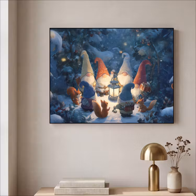 Winter - Gnooms - Eekhoorns - Meerkleurig Textielframe zwart klein -sfeer2