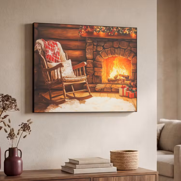Winter - Kerst - Huis - Openhaard Textielframe zwart klein -sfeer3
