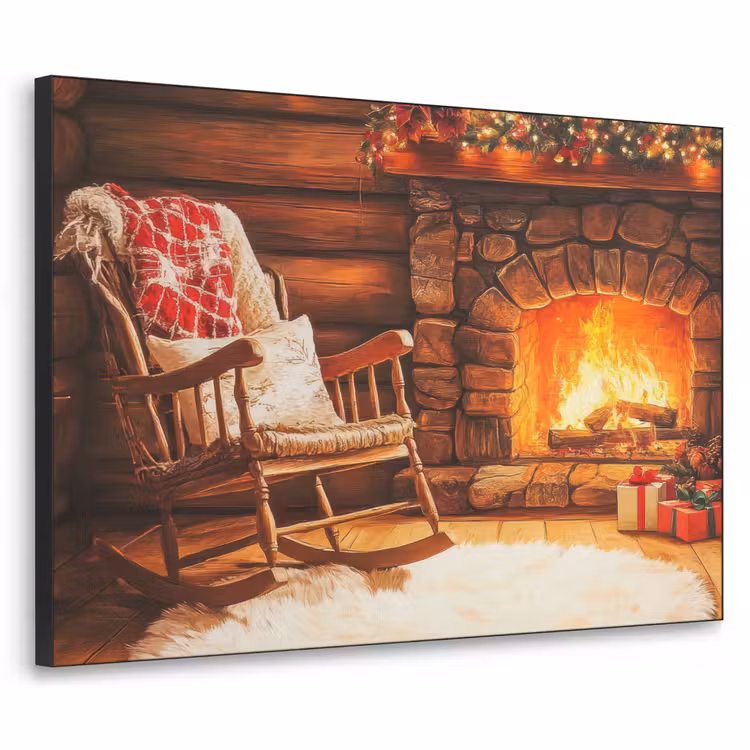 Winter - Kerst - Huis - Openhaard Textielframe zwart klein -3d