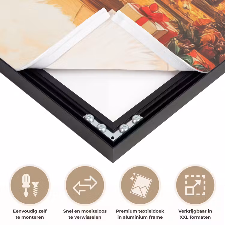 Winter - Kerst - Huis - Openhaard Textielframe zwart klein -USP_closeupNL