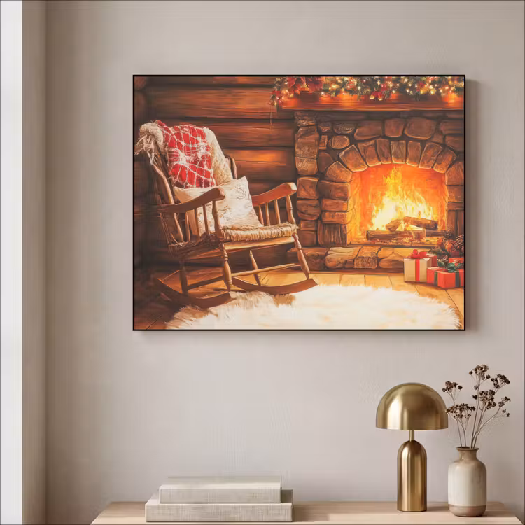 Winter - Kerst - Huis - Openhaard Textielframe - compleet frame klein -sfeer2