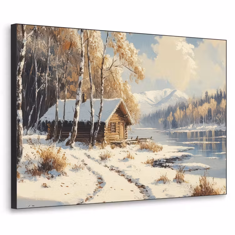Winter - Sneeuw - Huis - Natuur Textielframe - compleet frame klein -3d