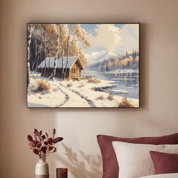 Winter - Sneeuw - Huis - Natuur Textielframe - compleet frame klein -sfeer1