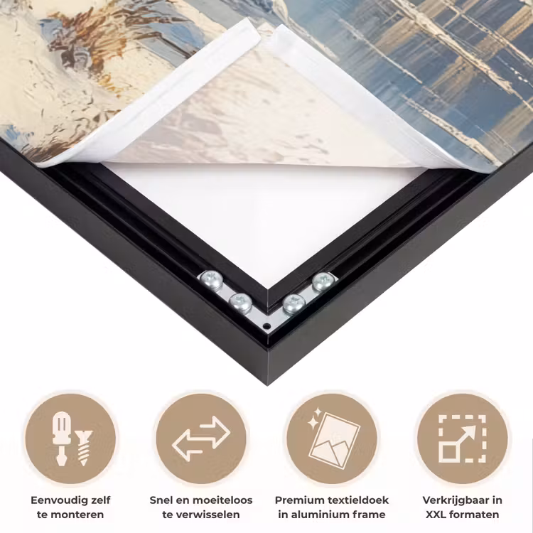 Winter - Sneeuw - Huis - Natuur Textielframe zwart klein -USP_closeupNL