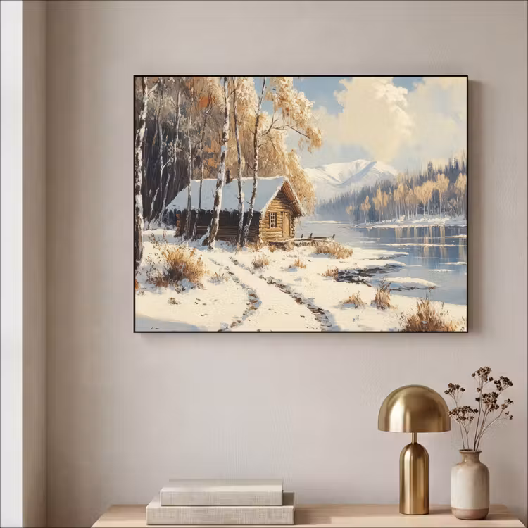 Winter - Sneeuw - Huis - Natuur Textielframe - compleet frame klein -sfeer2