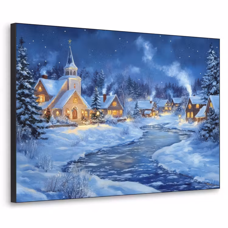 Winteravond - Kerstdorp - Donker Textielframe zwart klein -3d