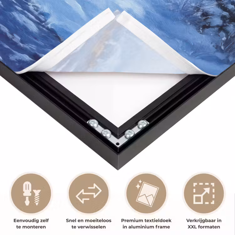 Winteravond - Kerstdorp - Donker Textielframe zwart klein -USP_closeupNL