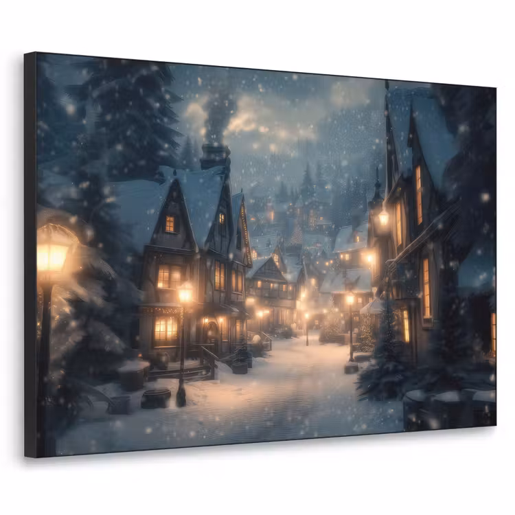 Winterdorp - Sneeuw - Donker Textielframe - compleet frame klein -3d