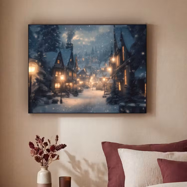 Winterdorp - Sneeuw - Donker Textielframe - compleet frame klein -sfeer1