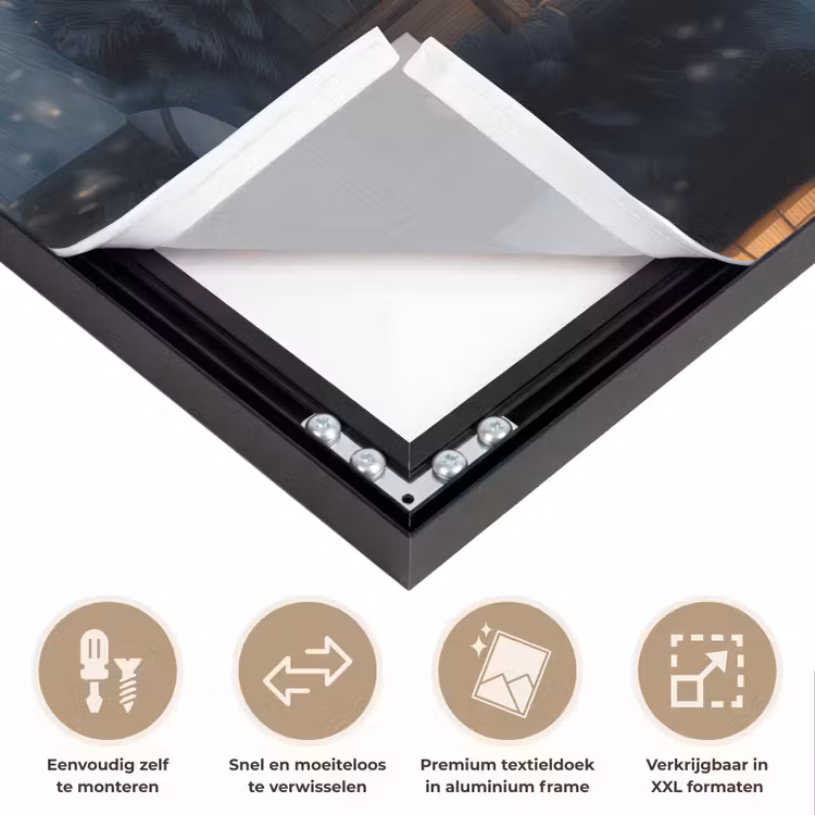 Winterdorp - Sneeuw - Donker Textielframe zwart klein -USP_closeupNL