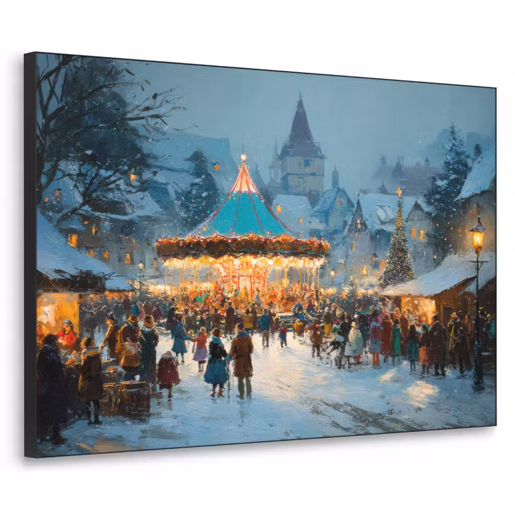 Winterkermis - Dorp - Kleurrijk Textielframe - compleet frame klein -3d