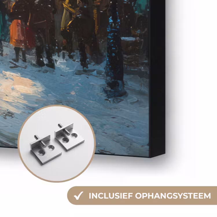 Winterkermis - Dorp - Kleurrijk Textielframe zwart klein -USP_ophangsysteemNL