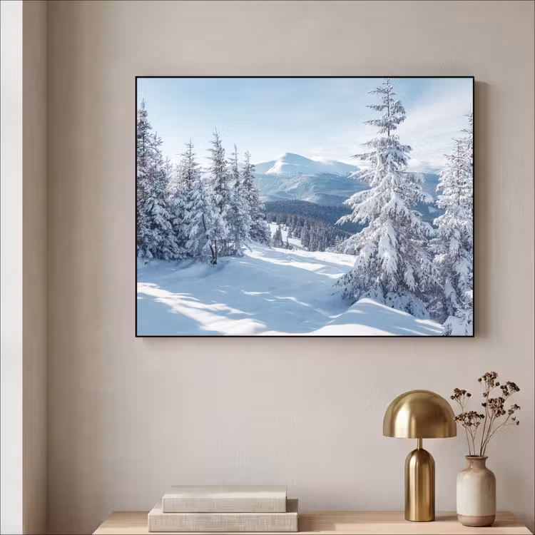 Winterlandschap - Natuur - Berg - Bomen - Sneeuw Textielframe - compleet frame klein -sfeer2