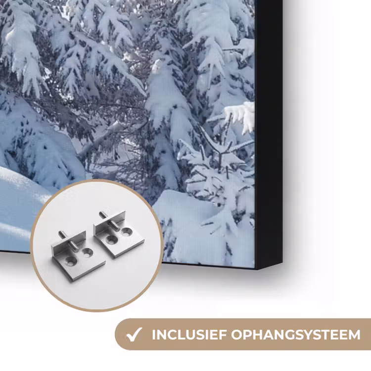 Winterlandschap - Natuur - Berg - Bomen - Sneeuw Textielframe zwart klein -USP_ophangsysteemNL