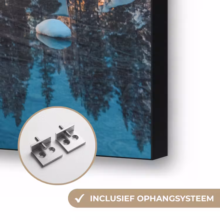 Winterlandschap - Natuur - Huis - Bergen - Sneeuw Textielframe zwart klein -USP_ophangsysteemNL