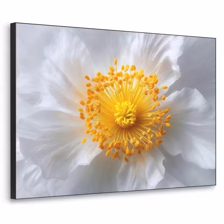Wit - Bloem - Elegant Textielframe zwart klein -3d