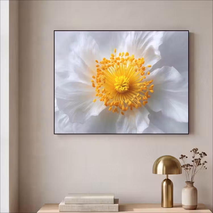 Wit - Bloem - Elegant Textielframe zwart klein -sfeer2