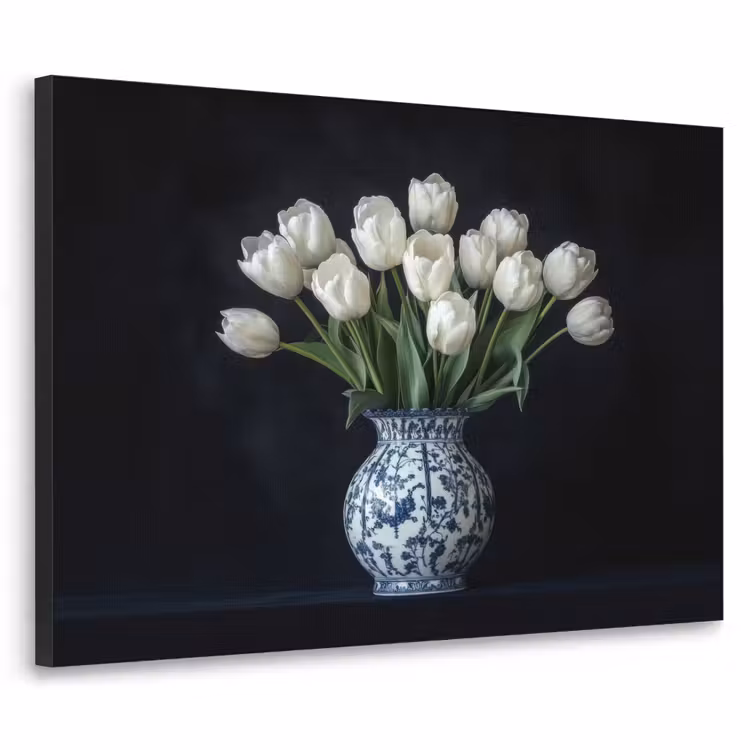 Wit - Bloemen - Tulpen - Vaas Textielframe - compleet frame klein -3d