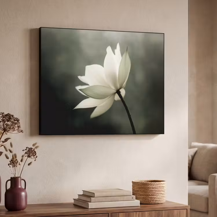 Wit - Lotus - Donker - Bloem Textielframe - compleet frame klein -sfeer3