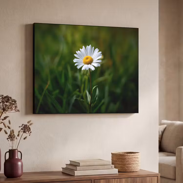 Wit - Madeliefje - Bloem - Gras Textielframe - compleet frame klein -sfeer3