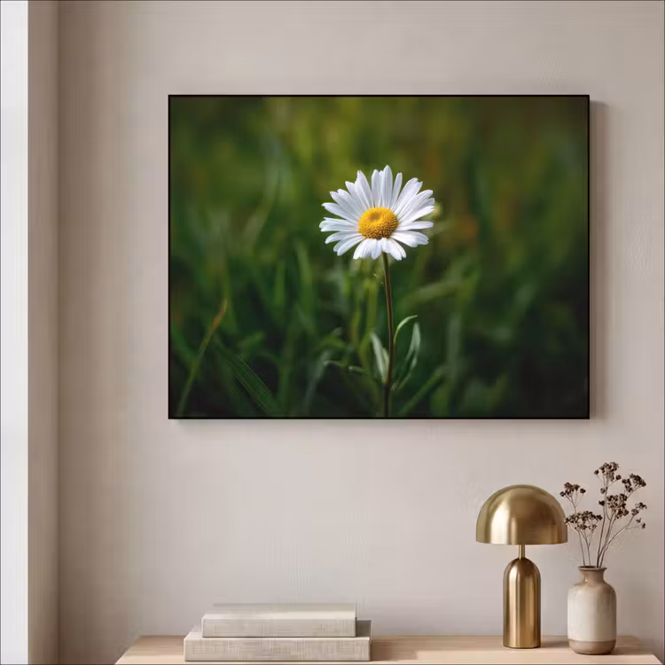Wit - Madeliefje - Bloem - Gras Textielframe - compleet frame klein -sfeer2