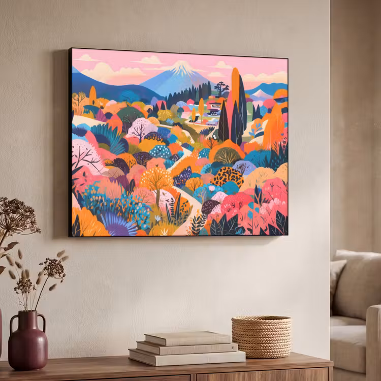 Witte bergtop - Modern - Kleurrijk Textielframe - compleet frame klein -sfeer3