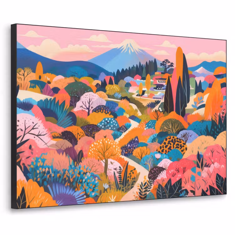 Witte bergtop - Modern - Kleurrijk Textielframe zwart klein -3d