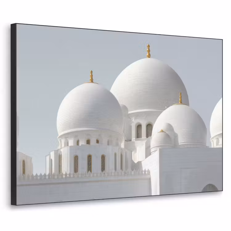 Witte koepels - Helderblauwe lucht - Islamitisch Textielframe zwart klein -3d
