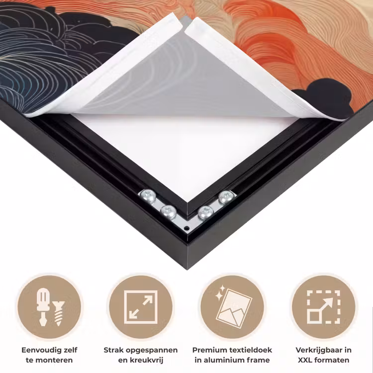 Witte vos - wolken - maan Textielframe zwart klein -USP_feed_closeupNL
