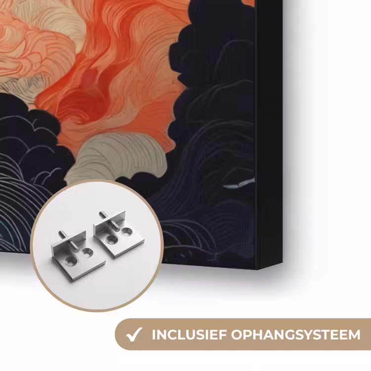 Witte vos - wolken - maan Textielframe zwart klein -USP_ophangsysteemNL