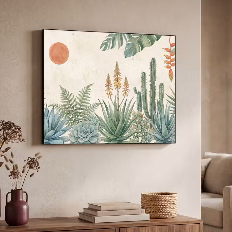 Woestijn - Planten - Groen Textielframe zwart klein -sfeer3