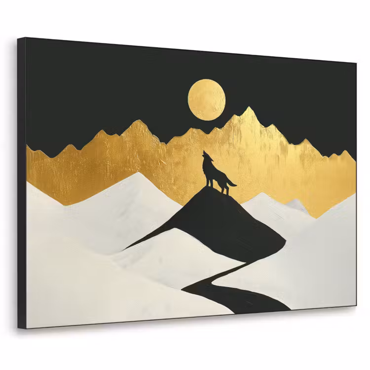 Wolf - Bergen - Maan - Zwart Textielframe - compleet frame klein -3d