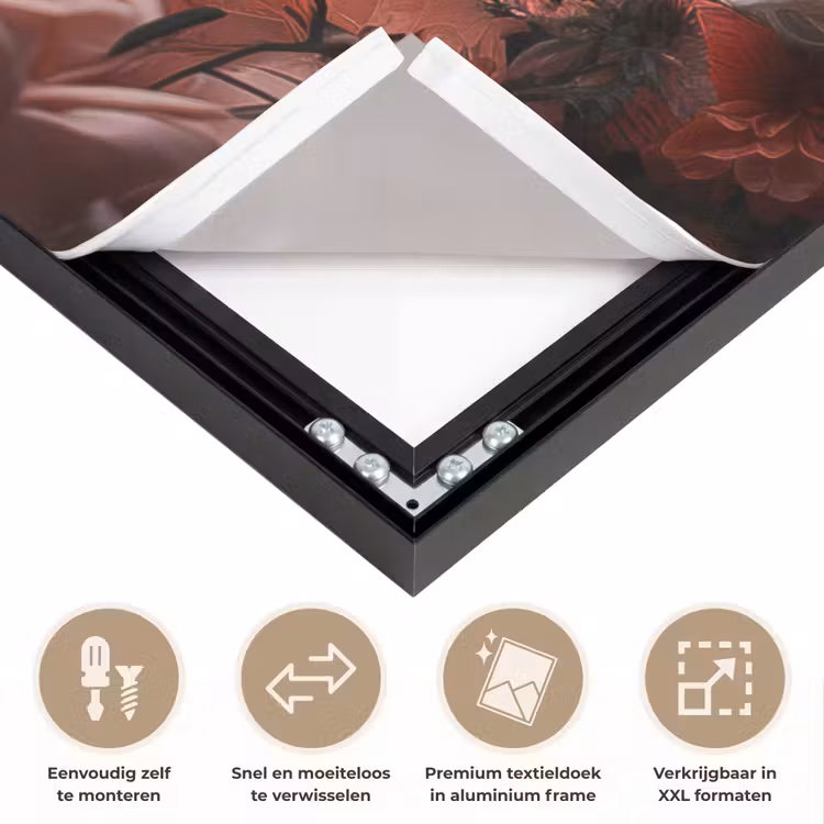 Wolf - Dier - Bloemen - Botanisch - Natuur - Fantasie Textielframe zwart klein -USP_closeupNL