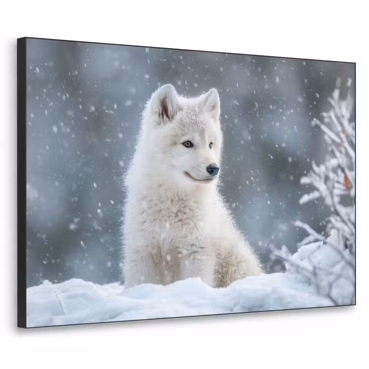 Wolf - Pup - Sneeuw Textielframe zwart klein -3d
